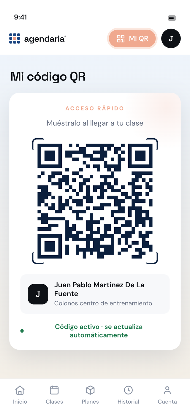 App Agendaria — Mi código QR de acceso